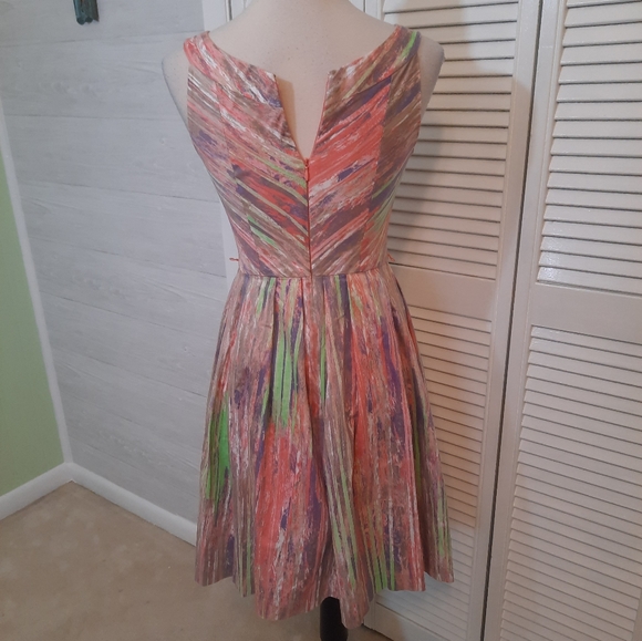Calvin klein watercolor multi stripe fit and flare dress sz 2 *N - Picture 2 of 9